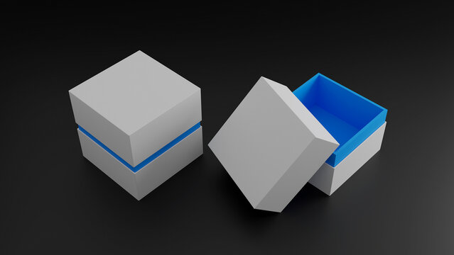 Blank Empty White Blue Jewelry Or Watch Box For Mockup - 3D Illustration