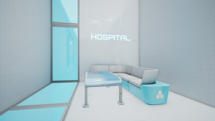 Futuristic hospital room in metaverse concept. 3d render