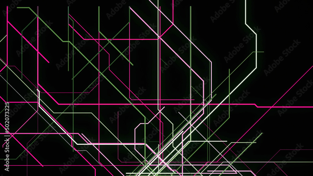 Poster abstract multicolored crossing and bending beams isolated on black background. animation. design of 