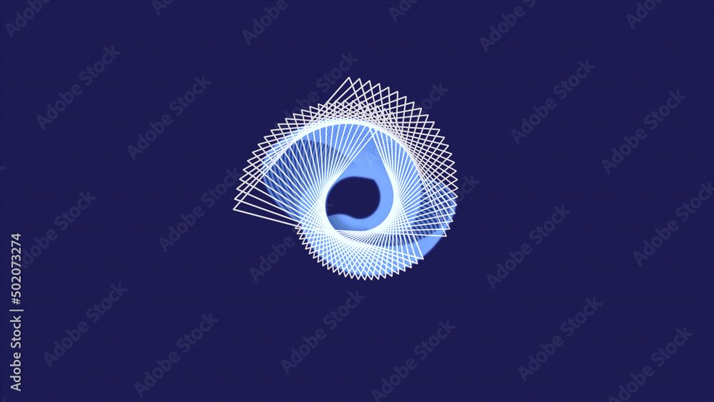 Poster abstract narrow white lines forming triangles tunnel on dark blue background. animation. white and b