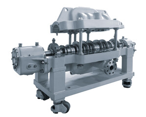 Multistage high pressure prepared pump for pumping of water, fuel, oil and oil products isolated on...