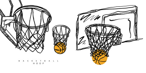 Hand-drawn, collection of basketball hoops. Elements for sports designs.