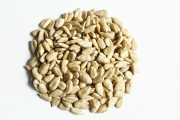 Sun flower seeds photo isolate on white background top view