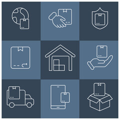 Delivery icons set . Delivery pack symbol vector elements for infographic web