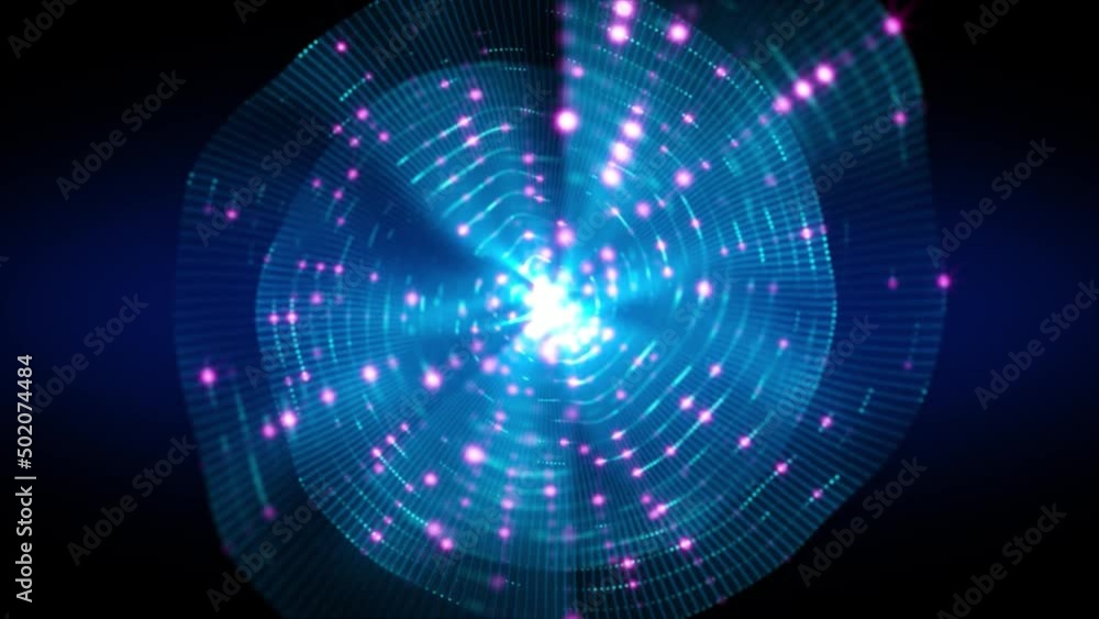 Wall mural abstract scientific fantasy background energy wave form shiny particles light projections rays loop