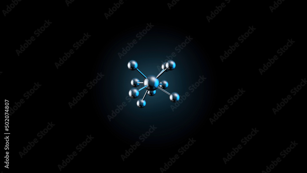 Poster realistic rotating model of molecule. beautiful molecule structure in microscope growing on black ba