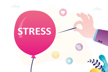 Psychology pressure, mental health. Stress management, relaxation to relieve anxiety from your mind. Reduce stress. Doctor help solve anxiety problem using needle to burst stress balloon.