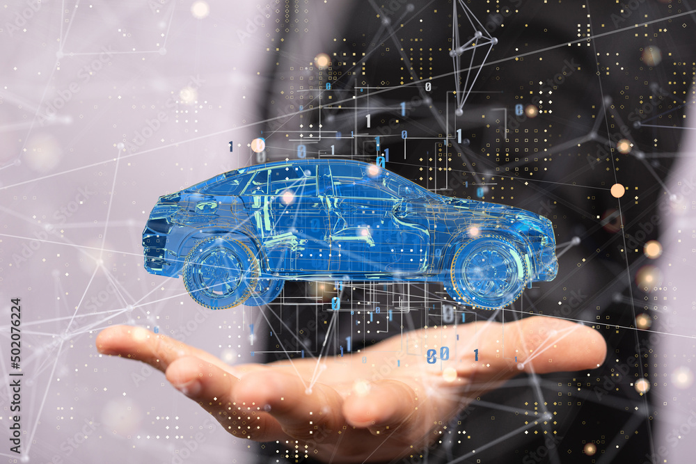 Poster Autonomous car with HUD graphic of Navigation system driving