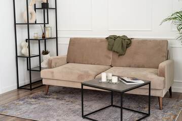 living room interior with coffee table and sofa