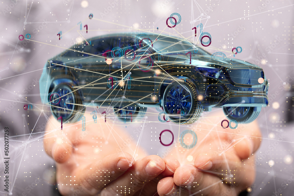 Aufkleber autonomous car with hud graphic of navigation system driving