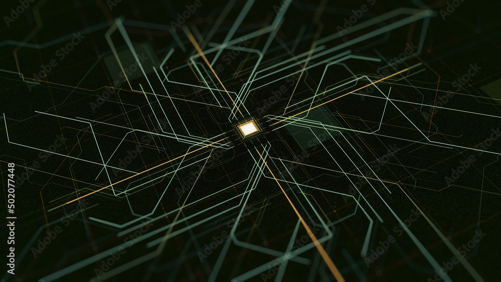 Poster artificial intelligence, computer technology concept. animation. abstracct button that appears on bl
