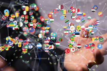 World map with all states and their flags,3d render.