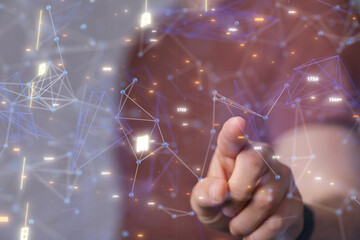 Concept of internet network. double exposure