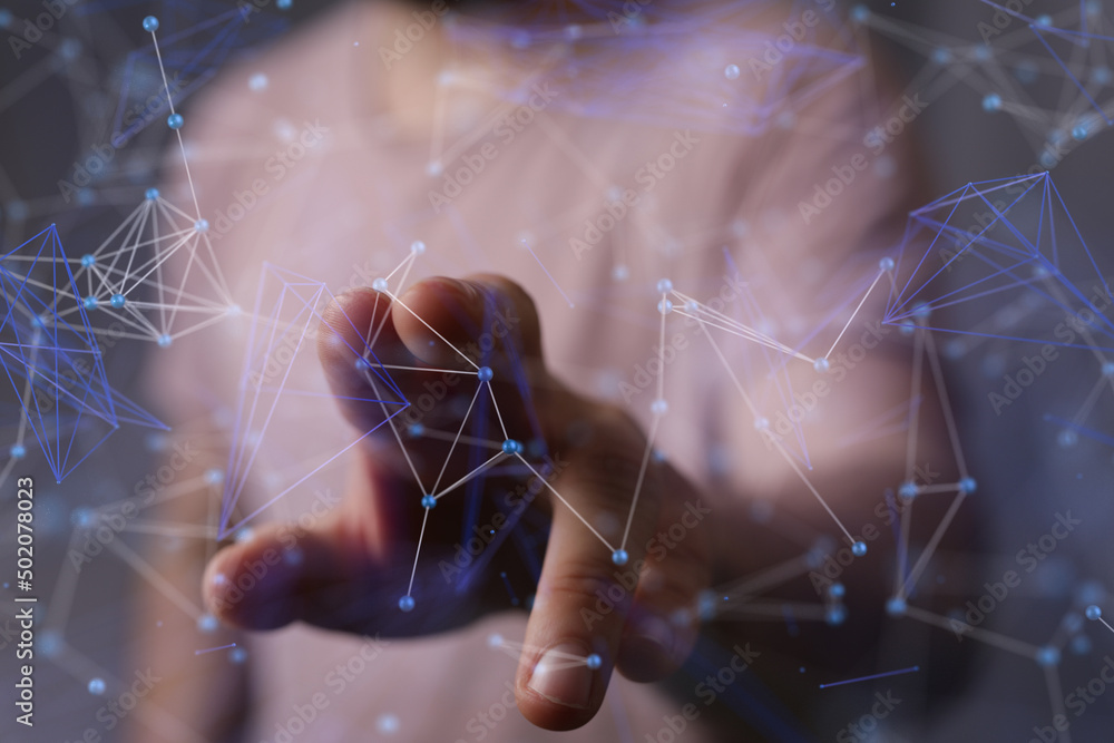 Poster Neural network concept. Connected cells with links.