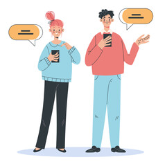 People communicate by online internet chat concept. Vector cartoon design element illustration