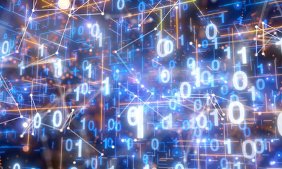 Fototapeta premium Neural network 3D illustration. Big data and cybersecurity