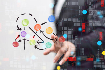 Abstract technology group and data 3d