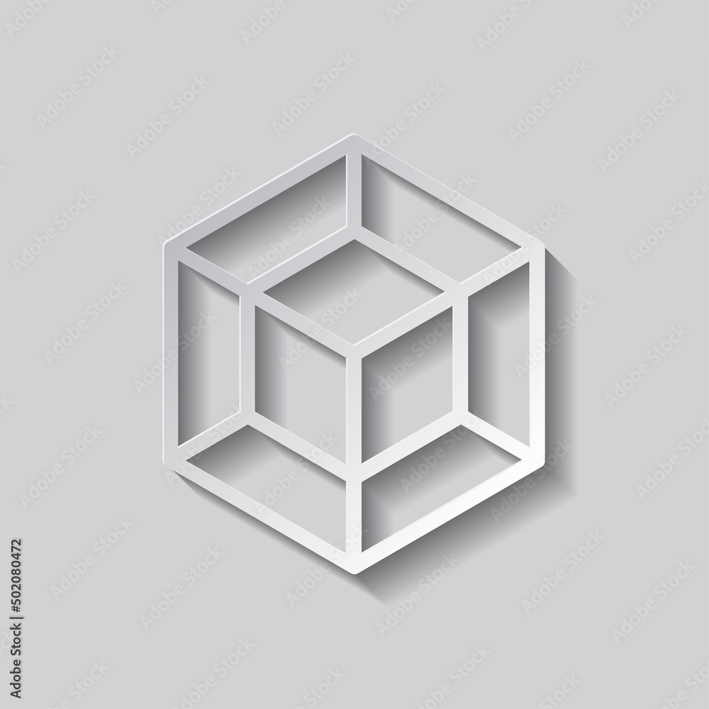 Poster cube, tesseract simple icon. flat design. paper style with shadow. gray background.ai