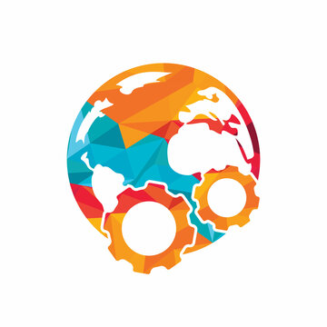 Gear global vector logo design. Gear planet icon logo design element.	

