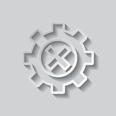 Gear vector simple icon. Flat design. Paper style with shadow. Gray background.ai