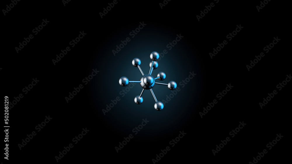 Poster realistic rotating model of molecule. beautiful molecule structure in microscope growing on black ba