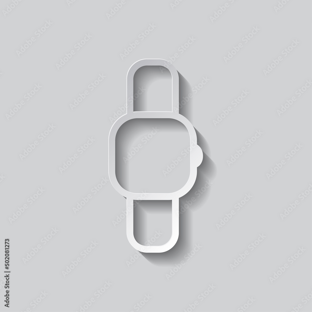 Poster hand watch simple icon vector. flat design. paper style with shadow. gray background.ai