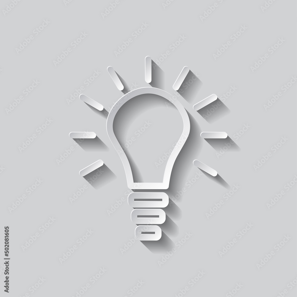 Poster light bulb simple icon. flat design. paper style with shadow. gray background.ai