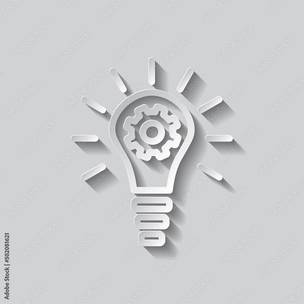 Aufkleber light bulb with gears simple icon. flat design. paper style with shadow. gray background.ai