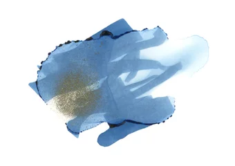 Zelfklevend Fotobehang Art blue atercolor and felt-tip pen marker smear blot Abstract texture alcohol ink stain on white background. © Liliia