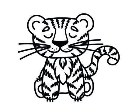 Drawing of a striped tiger. Cute animal for postcards, calendars, souvenirs. Vector image.