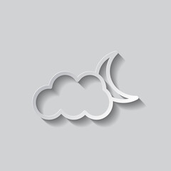 Moon cloud simple icon. Flat design. Paper style with shadow. Gray background.ai
