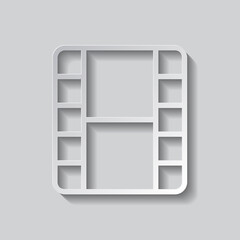 Movie simple icon vector. Flat design. Paper style with shadow. Gray background.ai