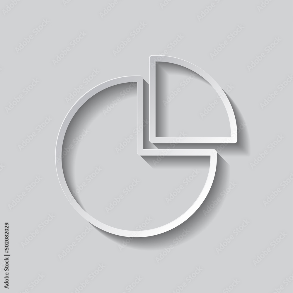 Poster Pie Chart simple icon. Flat design. Paper style with shadow. Gray background.ai