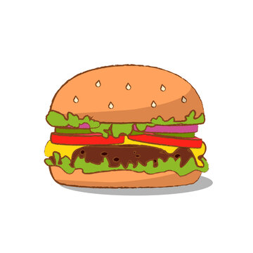 simple Burger icon. Vector Fast food illustration flat icon juicy delicious hamburger isolated on white background.