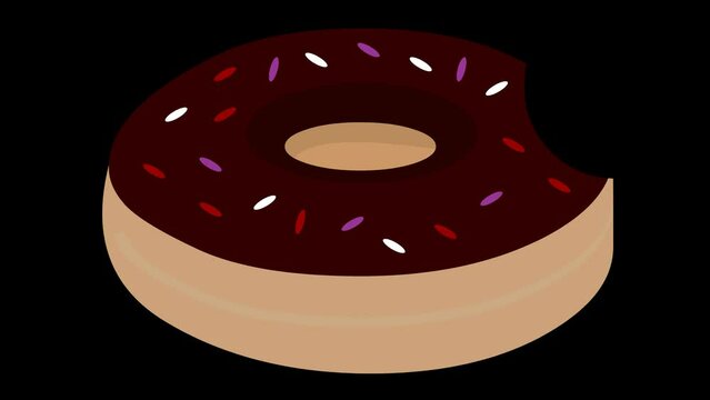 Loop animation of bites of a donut being eaten, on a transparent background