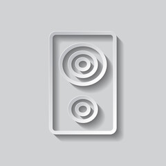 Speaker musical simple icon. Flat design. Paper style with shadow. Gray background.ai
