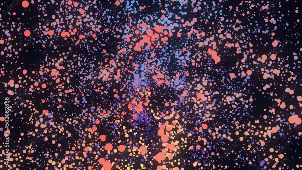 Aufkleber many round colorful particles in space moving in a circle on black background, seamless loop. animat