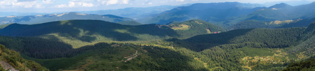View of the Carpathian Mountains from the Ukrainian Mount Hoverla. Panorama   