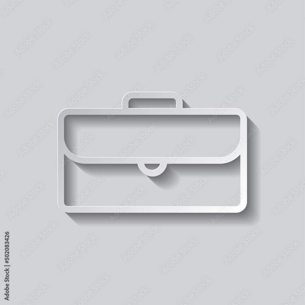 Poster briefcase, portfolio simple icon vector. flat design. paper style with shadow. gray background.ai