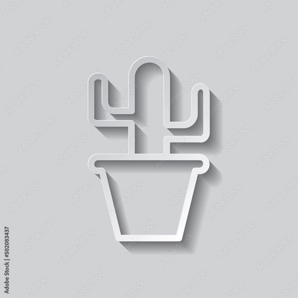 Poster cactus colour simple icon vector. flat design. paper style with shadow. gray background.ai