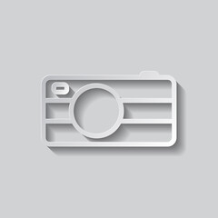 Fototapeta na wymiar Camera simple icon vector. Flat design. Paper style with shadow. Gray background.ai