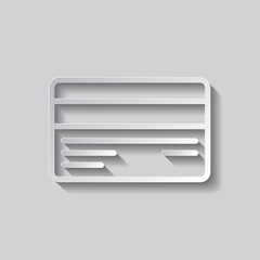 Credit card simple icon vector. Flat design. Paper style with shadow. Gray background.ai