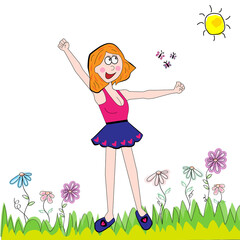 Mujer feliz haciendo deporte en el campo.