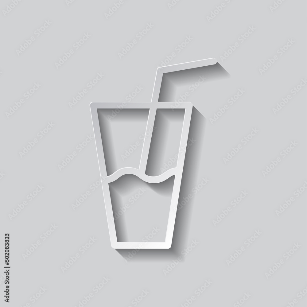Poster glass with straw simple icon vector. flat design. paper style with shadow. gray background.ai