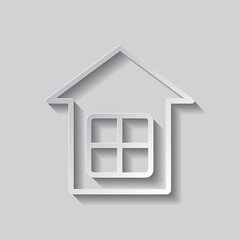 House simple icon. Flat design. Paper style with shadow. Gray background.ai