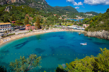 Corfu, Greece. Picturesque village of Paleokastritsa and its beach