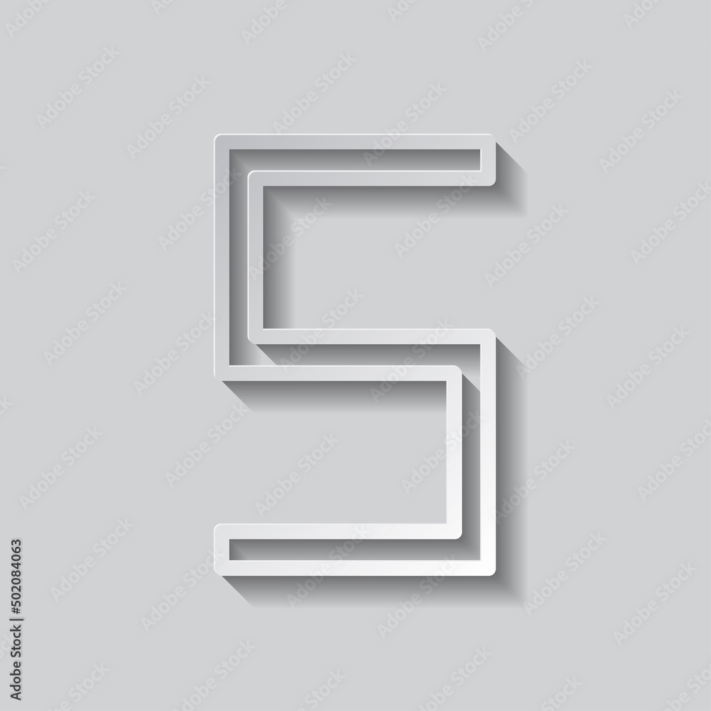 Poster number five, numeral simple icon vector. flat design. paper style with shadow. gray background.ai