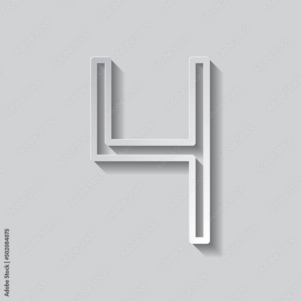 Poster number four, numeral simple icon vector. flat design. paper style with shadow. gray background.ai