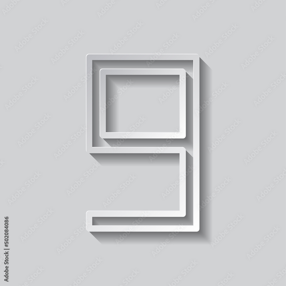Poster number nine, numeral simple icon vector. flat design. paper style with shadow. gray background.ai