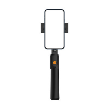 Monopod With Smartphone Blank Vertical Screen, Isolated On White Background. Vector Illustration